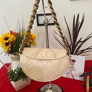 Tory Burch Cream Quilted Shoulder Bag